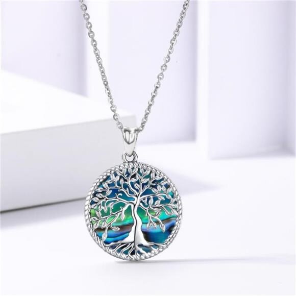 Tree of Life Necklace for Women S925 Sterling Silver Abalone Shell/Opal - Picture 3 of 7